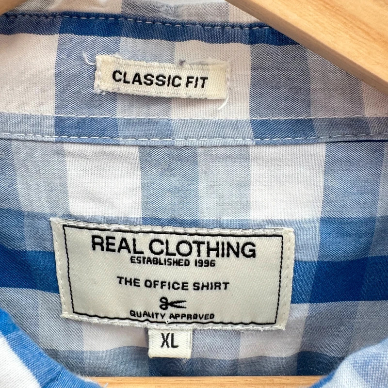 Real Clothing Blue White Gingham Shirt XL Classic Fit 100% Cotton Long Sleeve - Image 3
