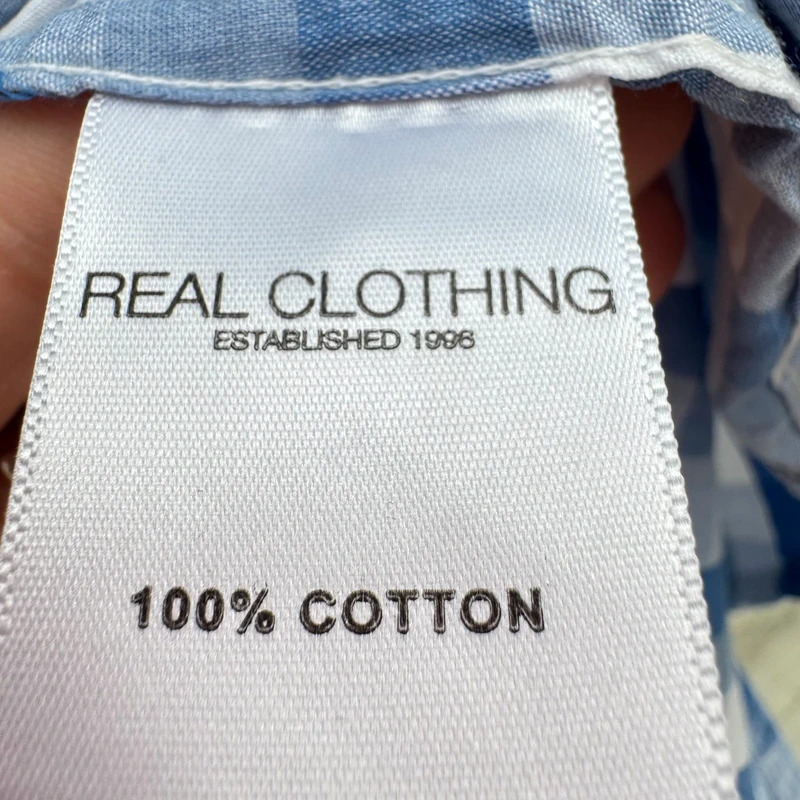 Real Clothing Blue White Gingham Shirt XL Classic Fit 100% Cotton Long Sleeve - Image 5