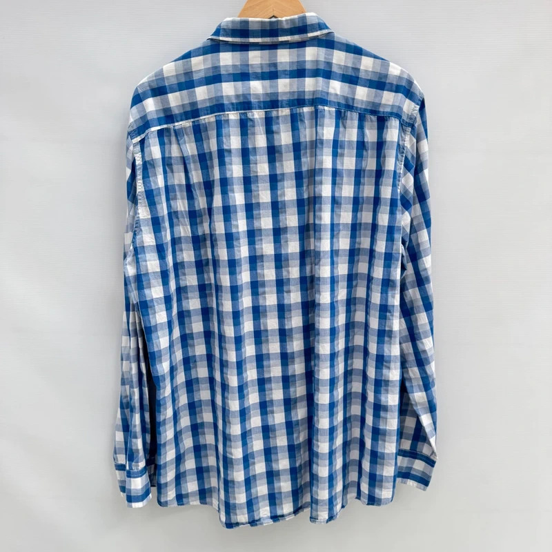 Real Clothing Blue White Gingham Shirt XL Classic Fit 100% Cotton Long Sleeve - Image 8