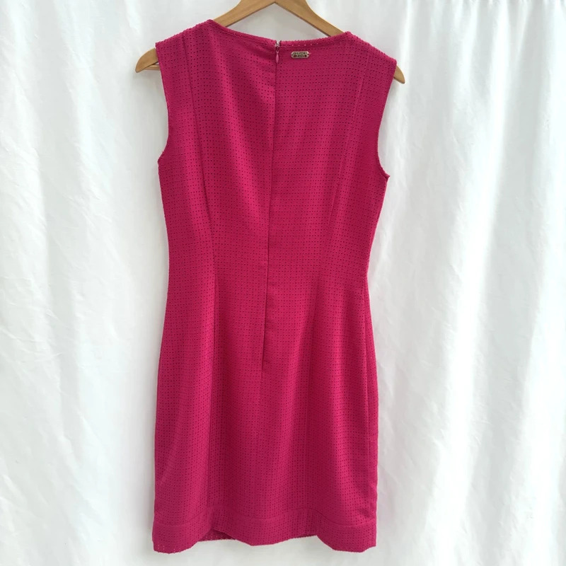 Versace Jeans Fuchsia Pink Eyelet Dress IT42 UK10 Sleeveless Logo Buttons Made in Italy - Image 2