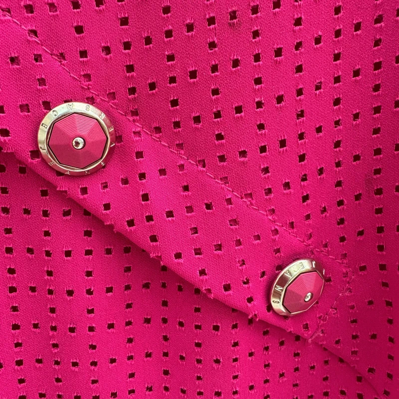 Versace Jeans Fuchsia Pink Eyelet Dress IT42 UK10 Sleeveless Logo Buttons Made in Italy - Image 4