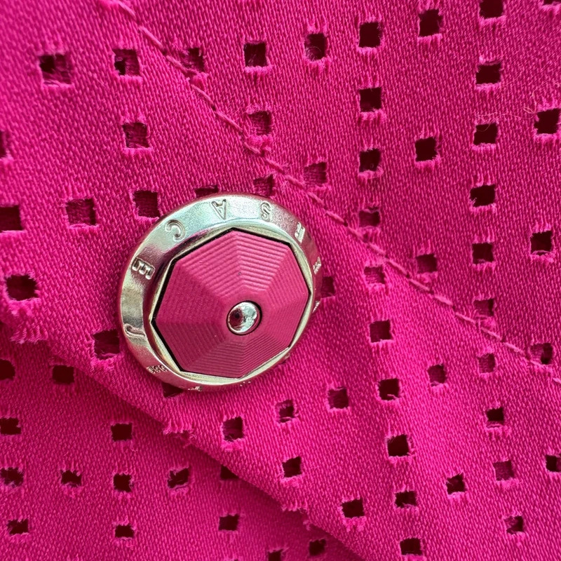 Versace Jeans Fuchsia Pink Eyelet Dress IT42 UK10 Sleeveless Logo Buttons Made in Italy - Image 5
