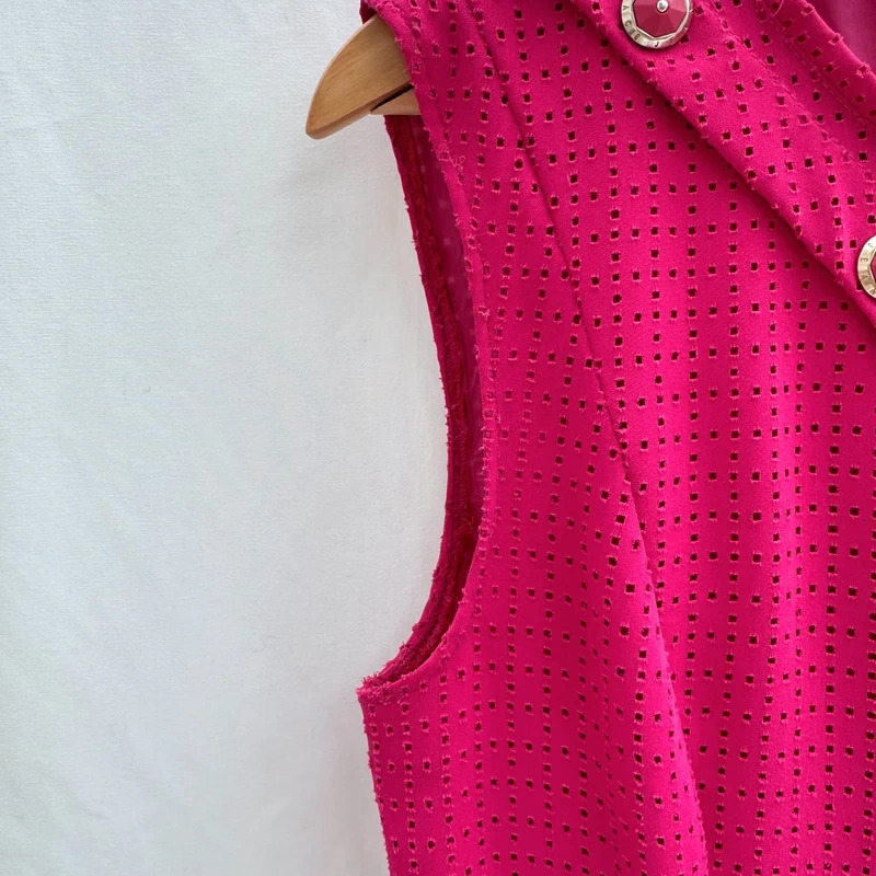 Versace Jeans Fuchsia Pink Eyelet Dress IT42 UK10 Sleeveless Logo Buttons Made in Italy - Image 6