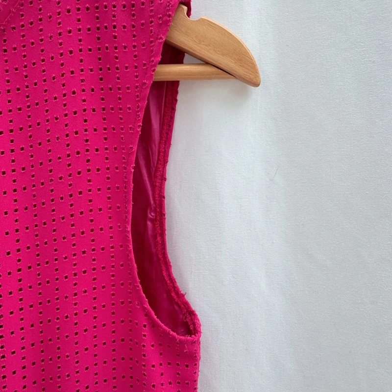 Versace Jeans Fuchsia Pink Eyelet Dress IT42 UK10 Sleeveless Logo Buttons Made in Italy - Image 7