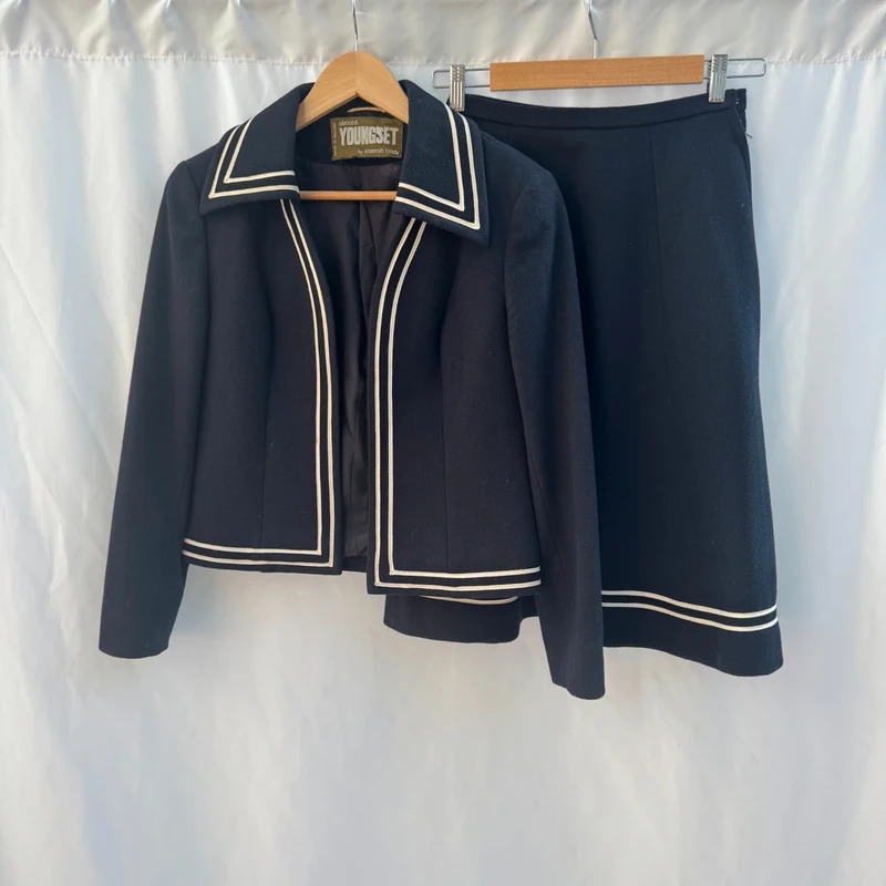Vintage Alexon Youngset by Alannah Tandy Navy Wool Sailor Suit - Jacket & Skirt - UK 8-10