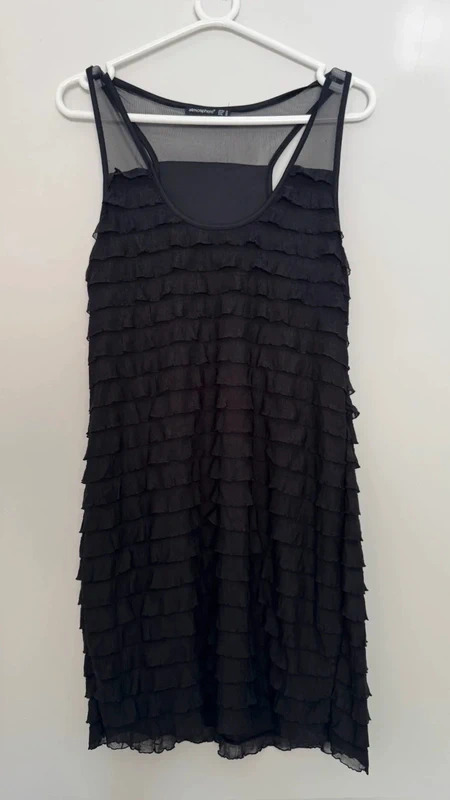 Atmosphere Black Ruffle Layered Mesh Racer Back Mini dress UK 14 Party Cocktail