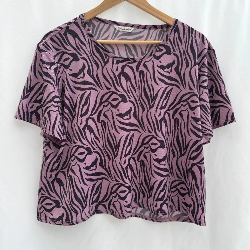 Berkertex Mauve Zebra Print Top Textured Spot Short Sleeve Boxy Fit UK 24