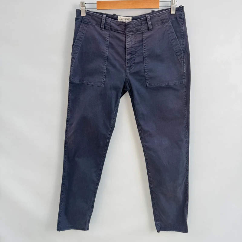 Nili Lotan Jenna Pant Navy 8NL US 4 UK 8 Tapered Raw Hem Luxury USA