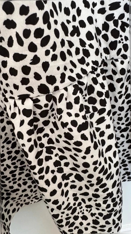 Black White Dalmatian Print Tiered Midi Maxi Dress Long Sleeve UK 14-16 - Image 2