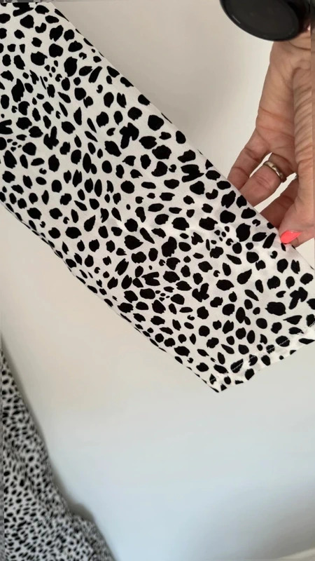 Black White Dalmatian Print Tiered Midi Maxi Dress Long Sleeve UK 14-16 - Image 4