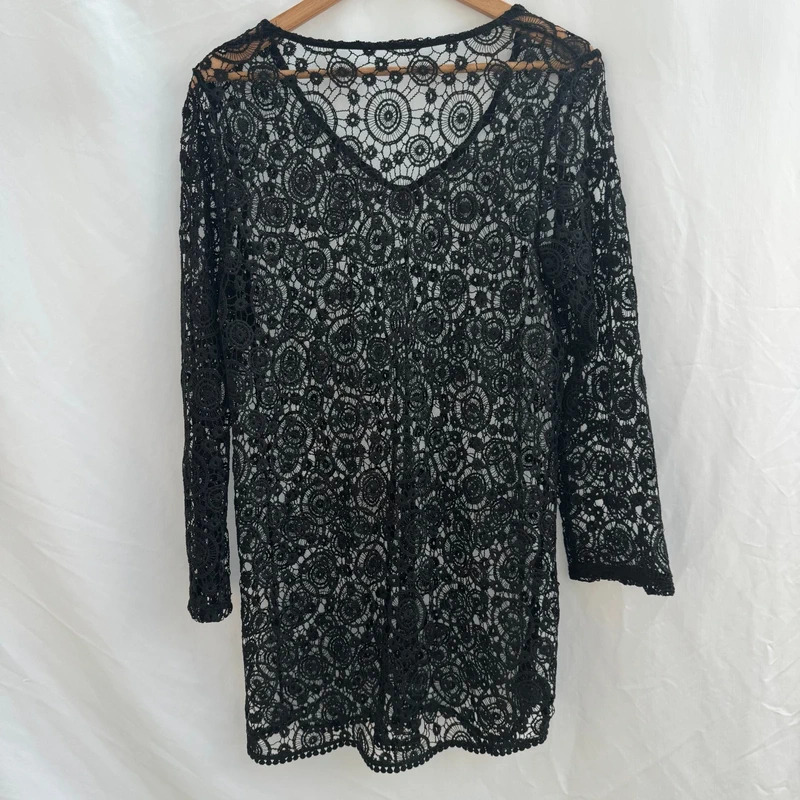 Next Beachwear Black Lace Tunic S 3/4 Sleeve V-Neck Cover-Up - Image 8