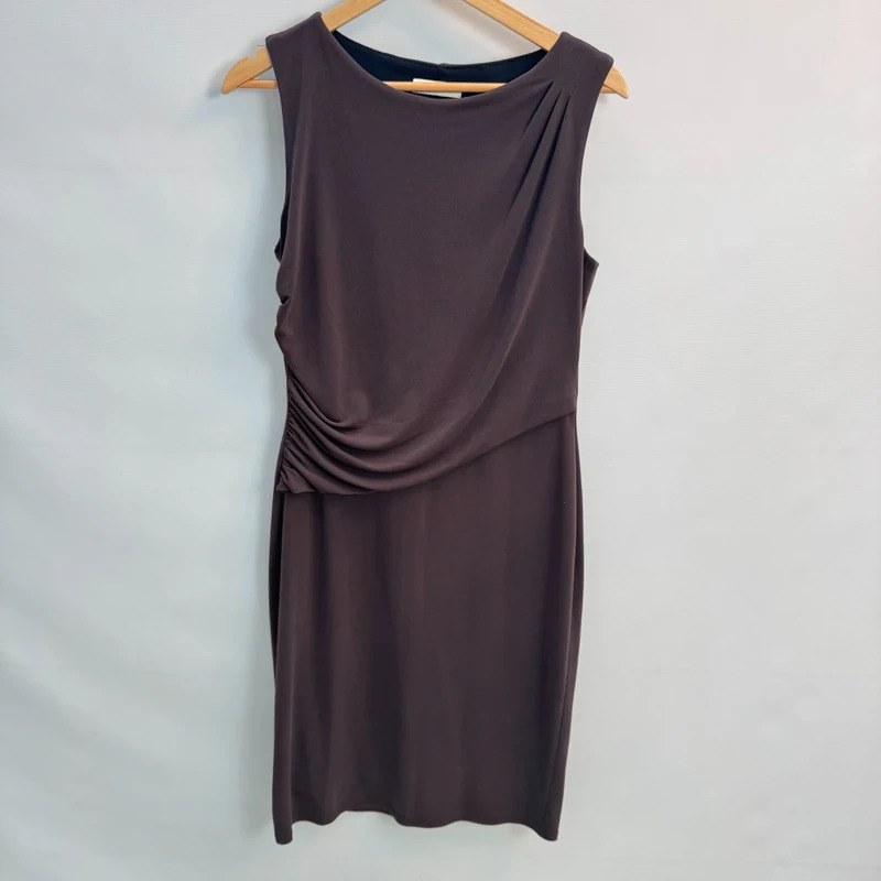Planet Brown Sleeveless Ruched Side Dress UK 12 Cowl Neck Knee Length Smart Occasion