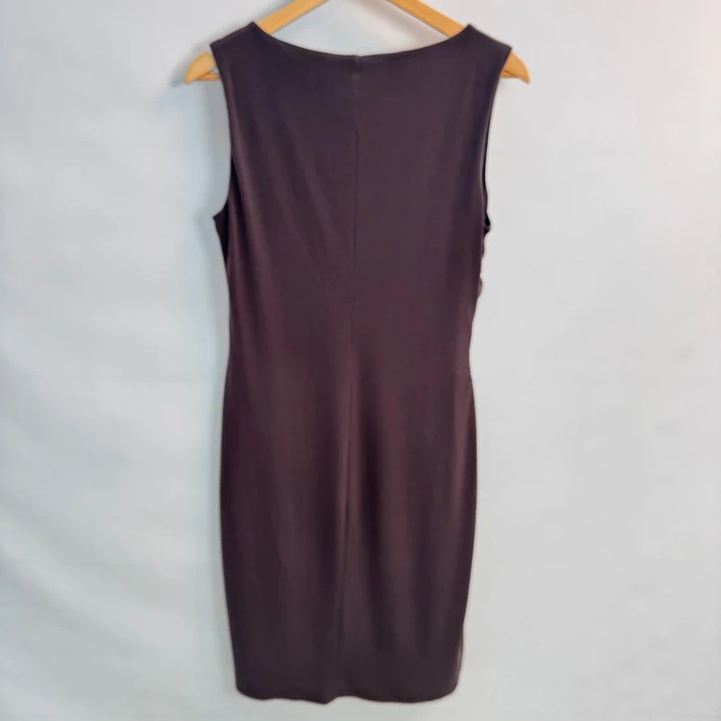 Planet Brown Sleeveless Ruched Side Dress UK 12 Cowl Neck Knee Length Smart Occasion - Image 2