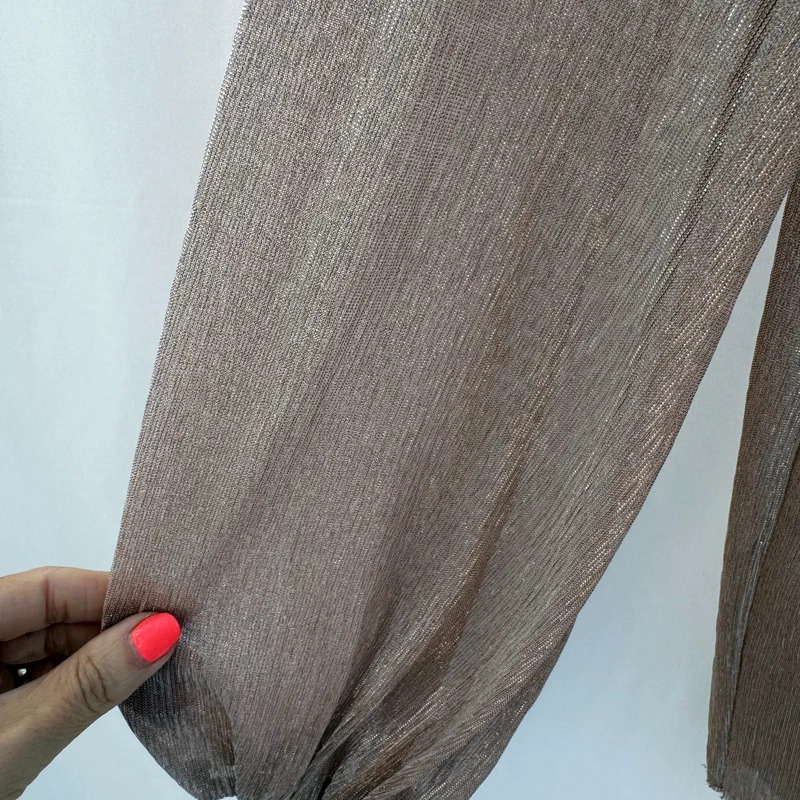 Next Champagne Lurex Sheer Top UK 14 Long Puff Sleeves Metallic Shimmer Party - Image 3