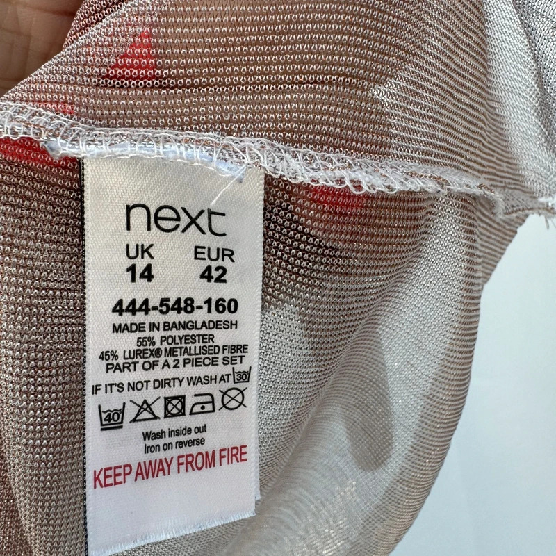 Next Champagne Lurex Sheer Top UK 14 Long Puff Sleeves Metallic Shimmer Party - Image 6