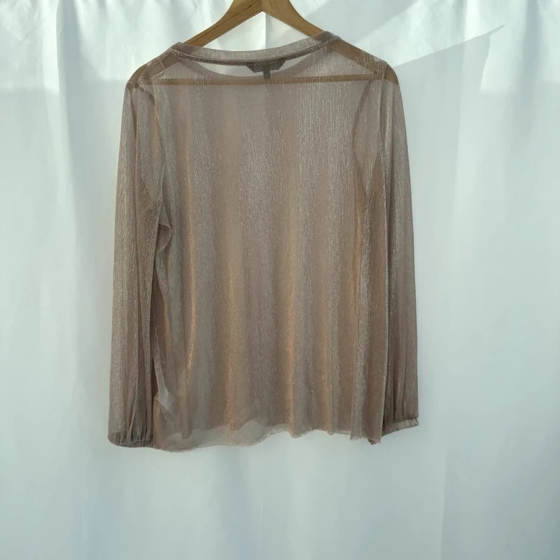 Next Champagne Lurex Sheer Top UK 14 Long Puff Sleeves Metallic Shimmer Party - Image 7