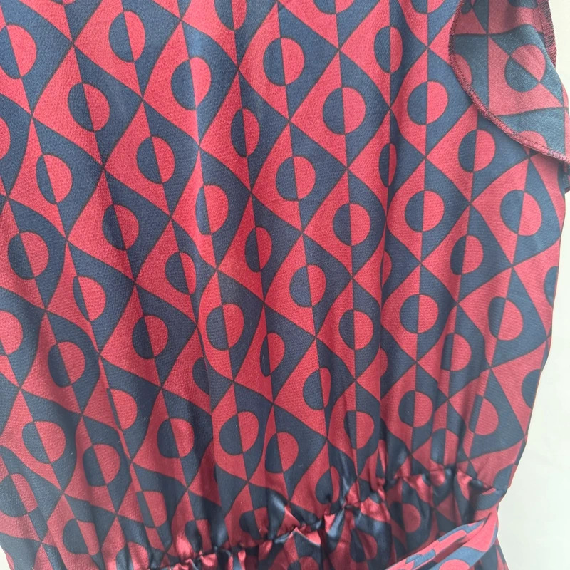 PrettyLittleThing BNWT Geo Print Wrap Midi Dress Burgundy Navy UK12 Belted - Image 9