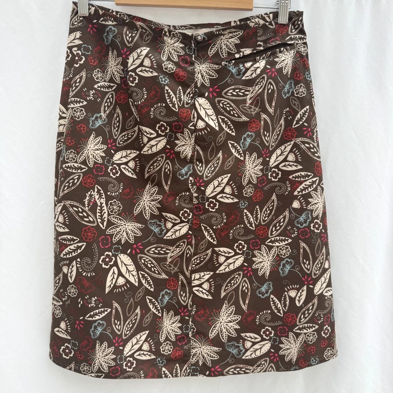 Peter Storm Brown Floral Leaf Print Skirt UK 12 Knee Length Zip Pocket