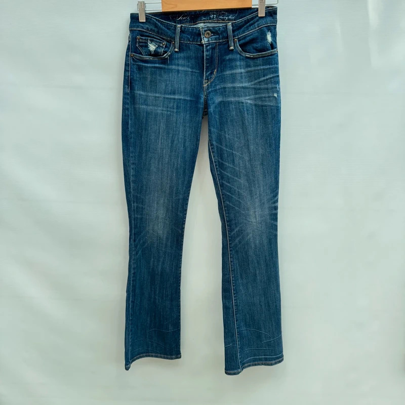 Levi's Demi Curve Bootcut Jeans W27 L32 UK 8 Dark Blue Stretch Denim Distressed