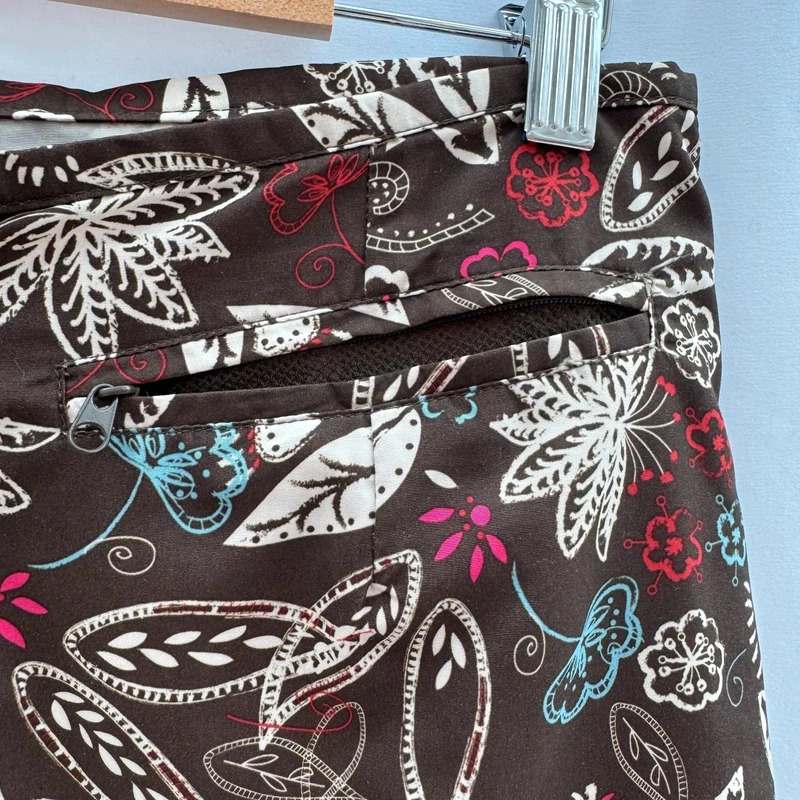 Peter Storm Brown Floral Leaf Print Skirt UK 12 Knee Length Zip Pocket - Image 2