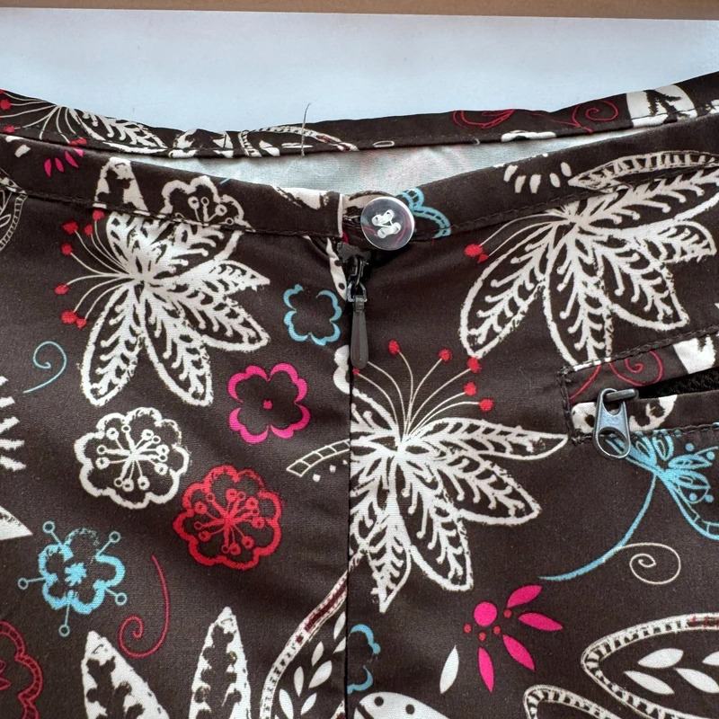 Peter Storm Brown Floral Leaf Print Skirt UK 12 Knee Length Zip Pocket - Image 3