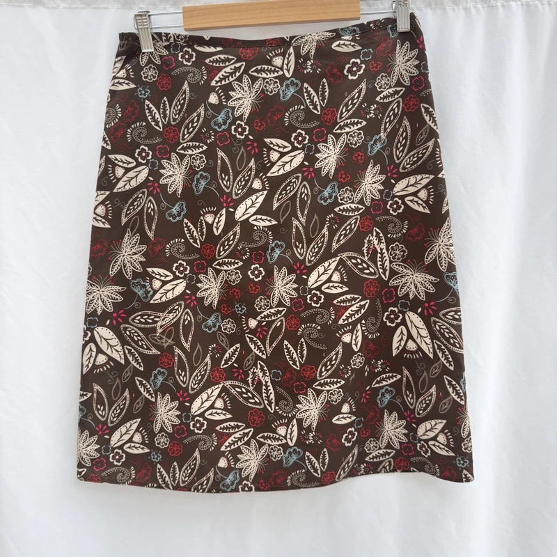 Peter Storm Brown Floral Leaf Print Skirt UK 12 Knee Length Zip Pocket - Image 4