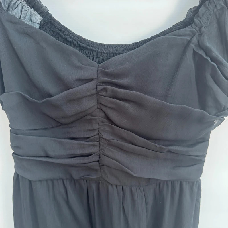Hollister Black Midi Dress BNWT Size S UK 8-10 Puff Sleeve Ruched Front Slit - Image 9