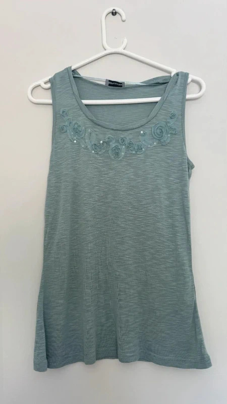 Taifun Gerry Weber Dusty Sage Sleeveless Top UK 10 Floral Sequin Embellished