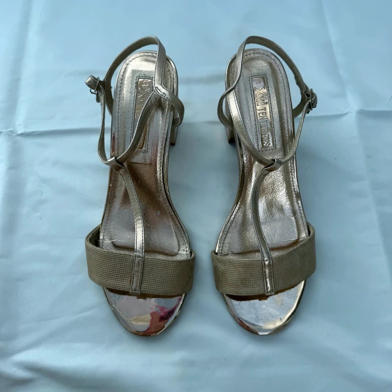 Xti Tentations Gold Metallic Block Heel Sandals UK 6 EU39 Wedding Occasion