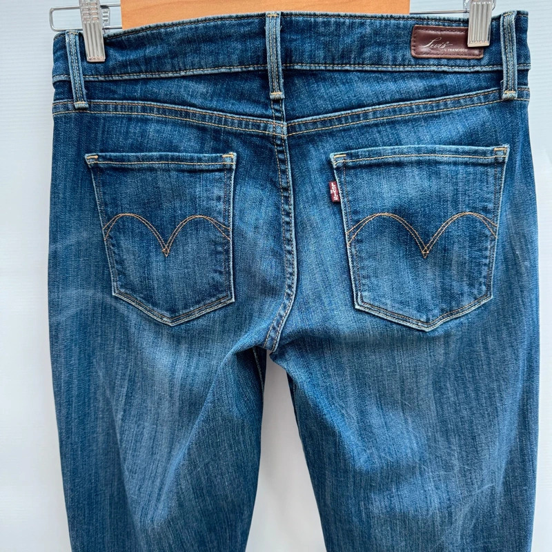 Levi's Demi Curve Bootcut Jeans W27 L32 UK 8 Dark Blue Stretch Denim Distressed - Image 4