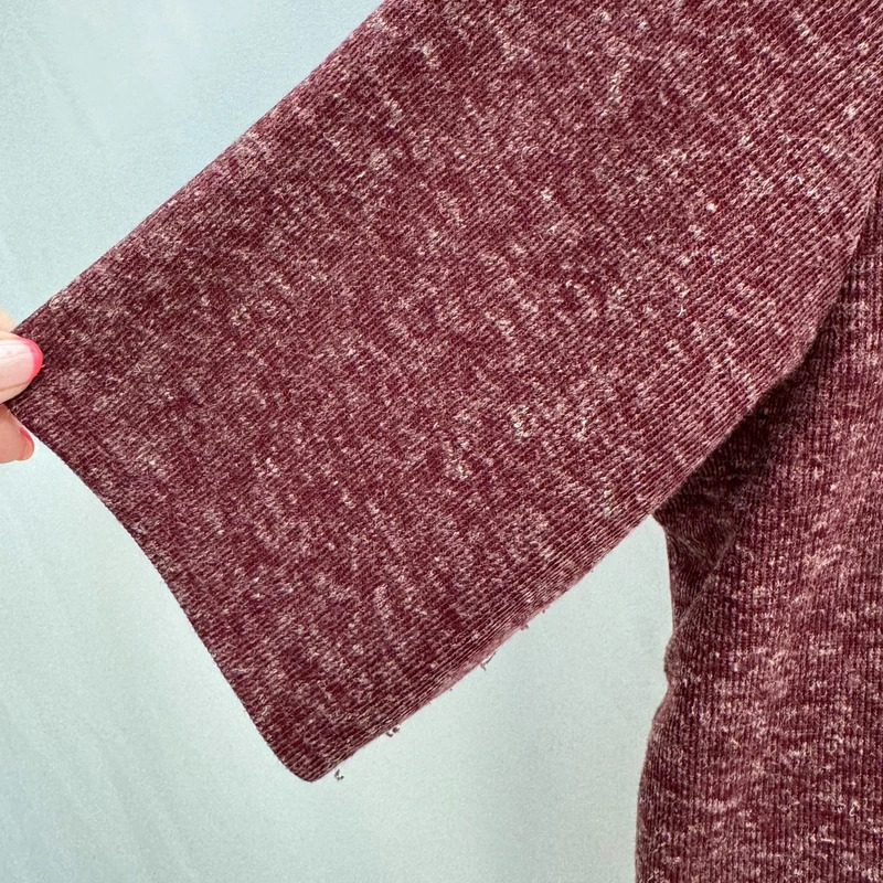 Topshop Burgundy Marl Ribbed Top Short Sleeve Zip Back Casual Knit Style Size 12 - Image 4