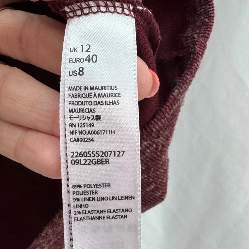Topshop Burgundy Marl Ribbed Top Short Sleeve Zip Back Casual Knit Style Size 12 - Image 5