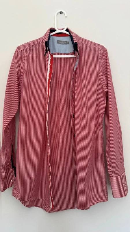 man@LA Made In Italy Red White Stripe Tailored Shirt Contrast Trim Size M