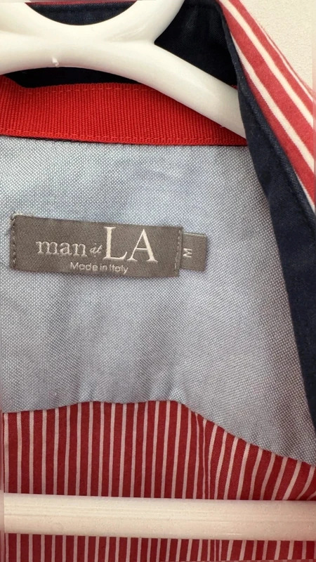 man@LA Made In Italy Red White Stripe Tailored Shirt Contrast Trim Size M - Image 4