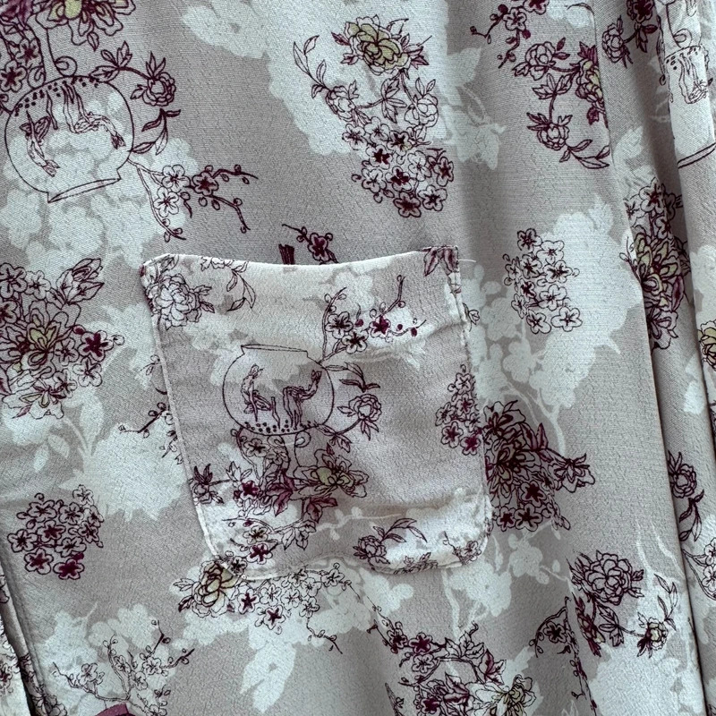 Phase Eight Oriental Print Blouse UK 16 Mauve Lantern Floral 3/4 Sleeve Button Front - Image 2