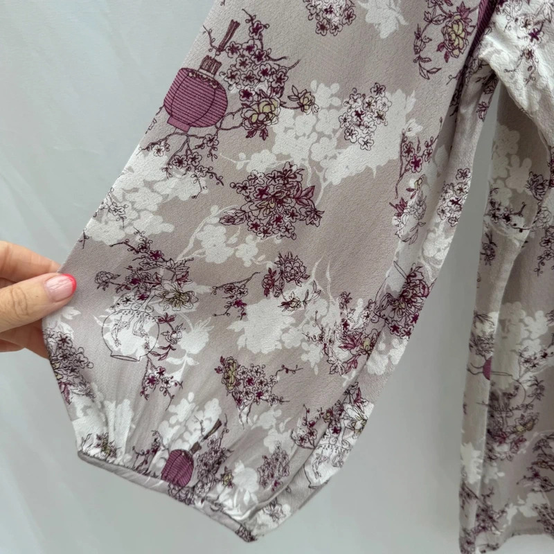 Phase Eight Oriental Print Blouse UK 16 Mauve Lantern Floral 3/4 Sleeve Button Front - Image 4