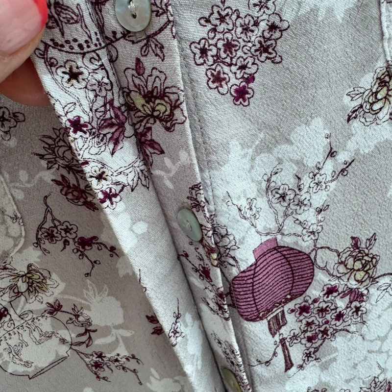 Phase Eight Oriental Print Blouse UK 16 Mauve Lantern Floral 3/4 Sleeve Button Front - Image 5