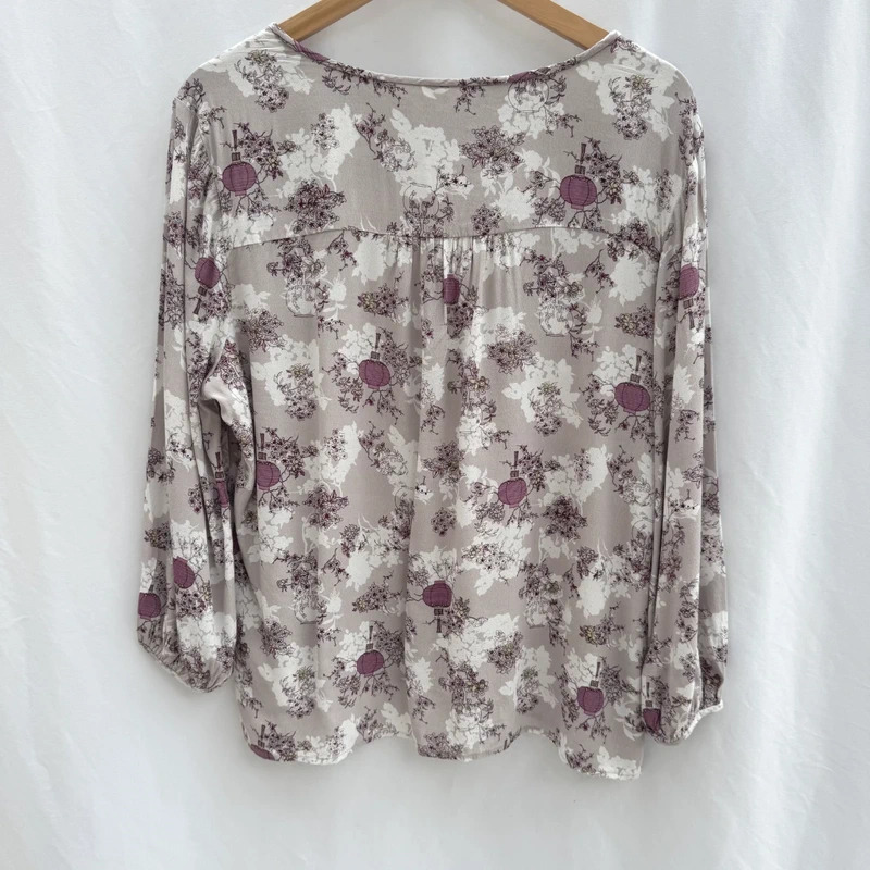 Phase Eight Oriental Print Blouse UK 16 Mauve Lantern Floral 3/4 Sleeve Button Front - Image 6