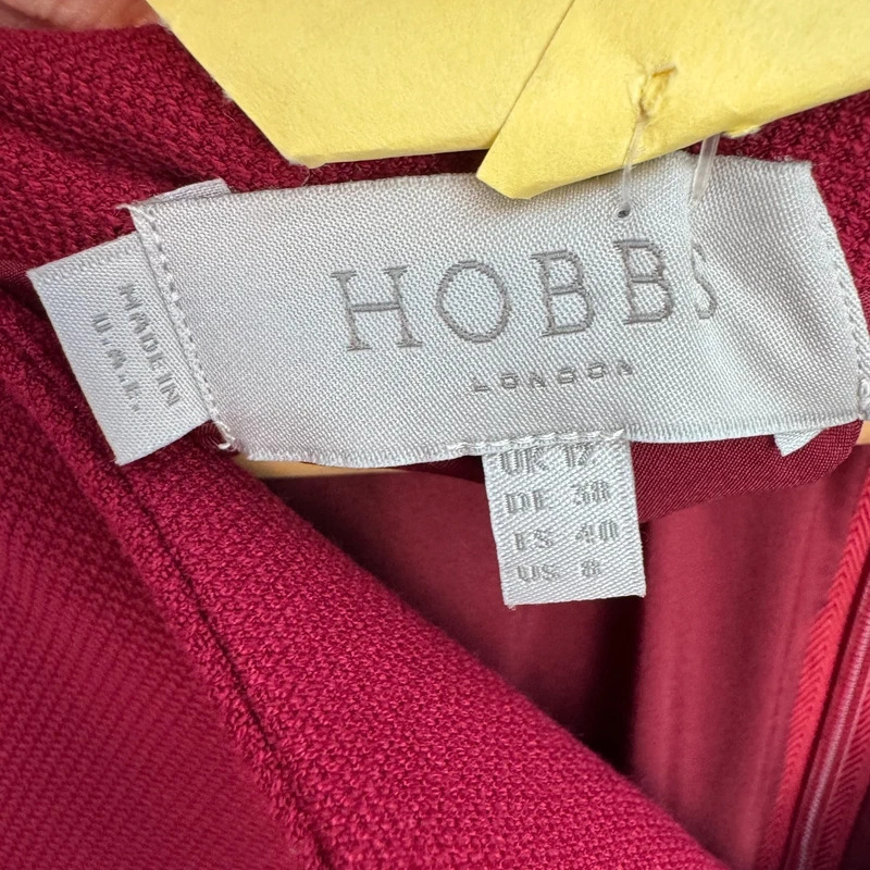 Hobbs London Burgundy Red Shift Dress UK 12 3/4 Sleeve Smart Work Occasion Midi - Image 2