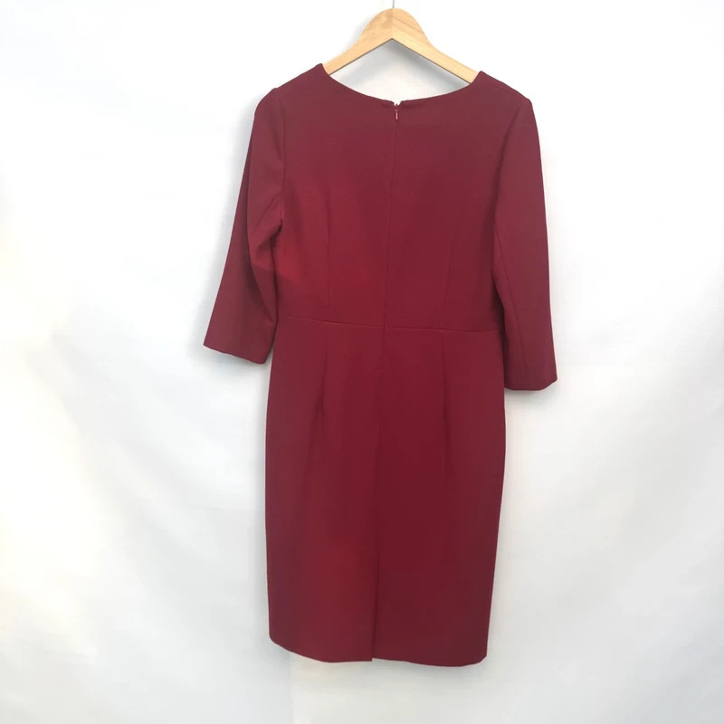 Hobbs London Burgundy Red Shift Dress UK 12 3/4 Sleeve Smart Work Occasion Midi - Image 3