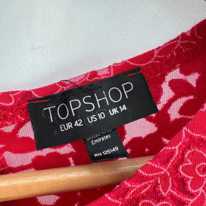 Topshop Red Floral Lace Sleeveless Top UK 14 Keyhole Back Lined Summer Blouse - Image 2