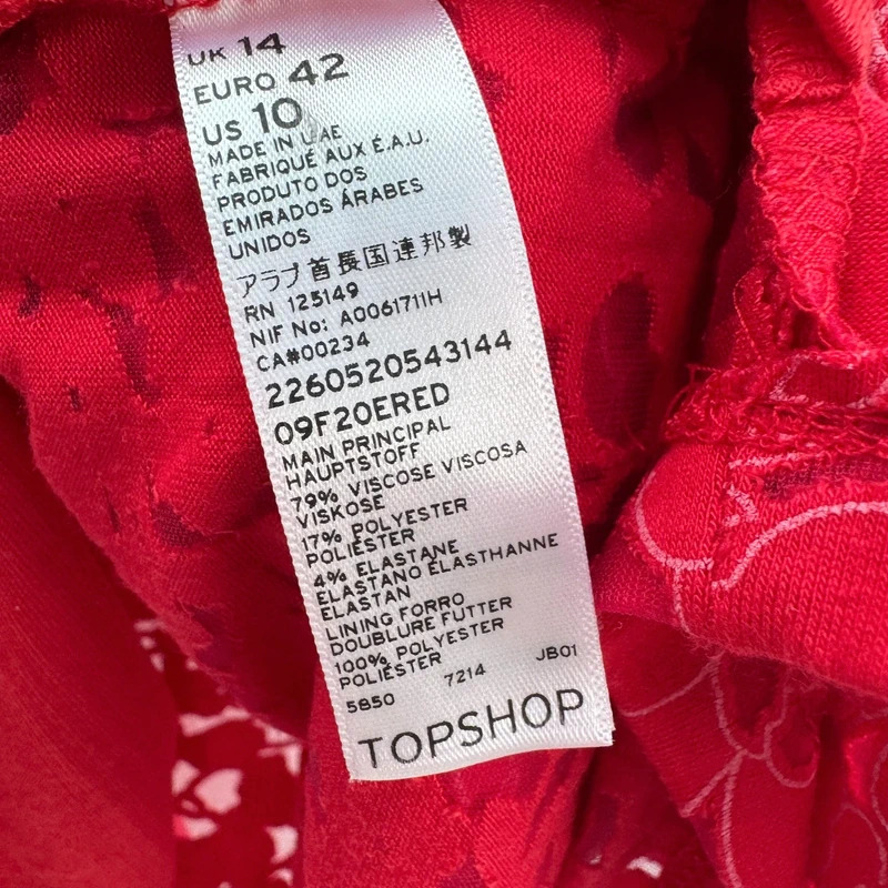 Topshop Red Floral Lace Sleeveless Top UK 14 Keyhole Back Lined Summer Blouse - Image 4