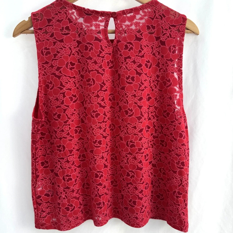 Topshop Red Floral Lace Sleeveless Top UK 14 Keyhole Back Lined Summer Blouse - Image 6