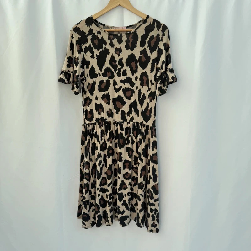 Somebody Else Made in UK Leopard Print Knee Length Dress S Ruffle Sleeve