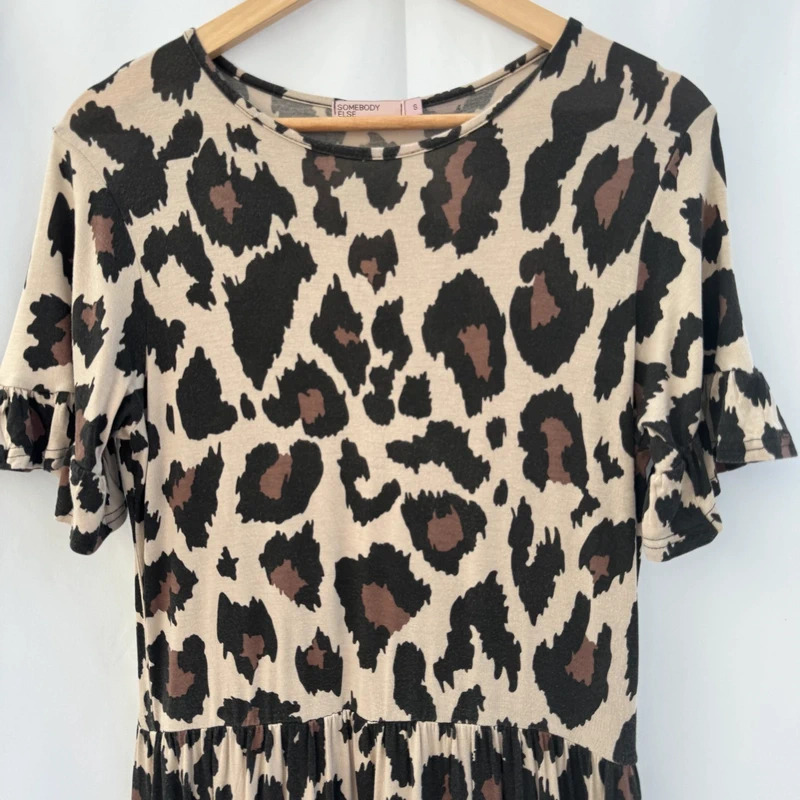 Somebody Else Made in UK Leopard Print Knee Length Dress S Ruffle Sleeve - Image 2