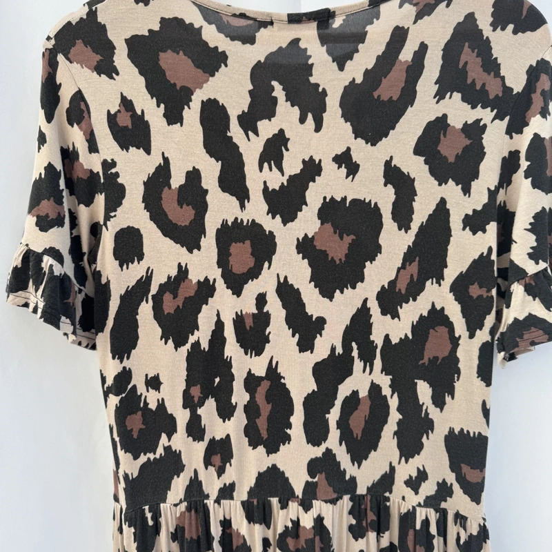 Somebody Else Made in UK Leopard Print Knee Length Dress S Ruffle Sleeve - Image 6