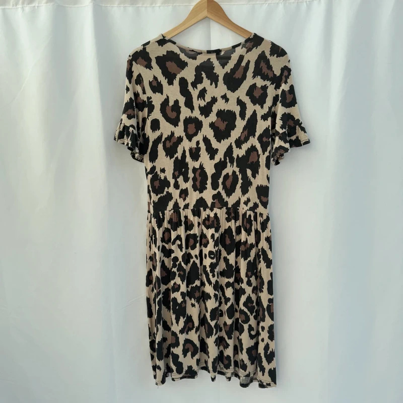 Somebody Else Made in UK Leopard Print Knee Length Dress S Ruffle Sleeve - Image 7