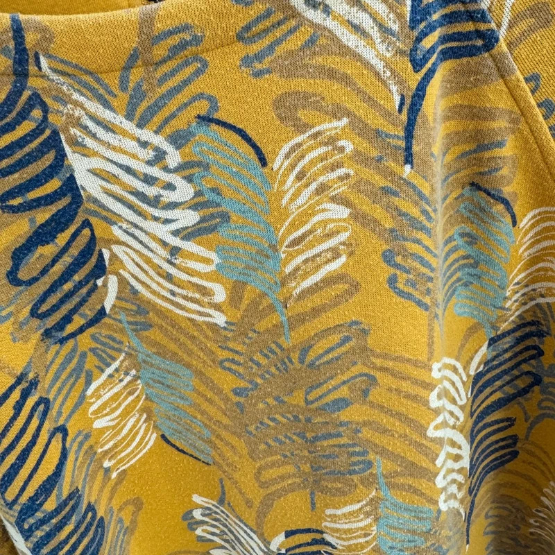 White Stuff Mustard Leaf Print Tunic Dress UK 18 3/4 Sleeve Cotton Blend - Image 2