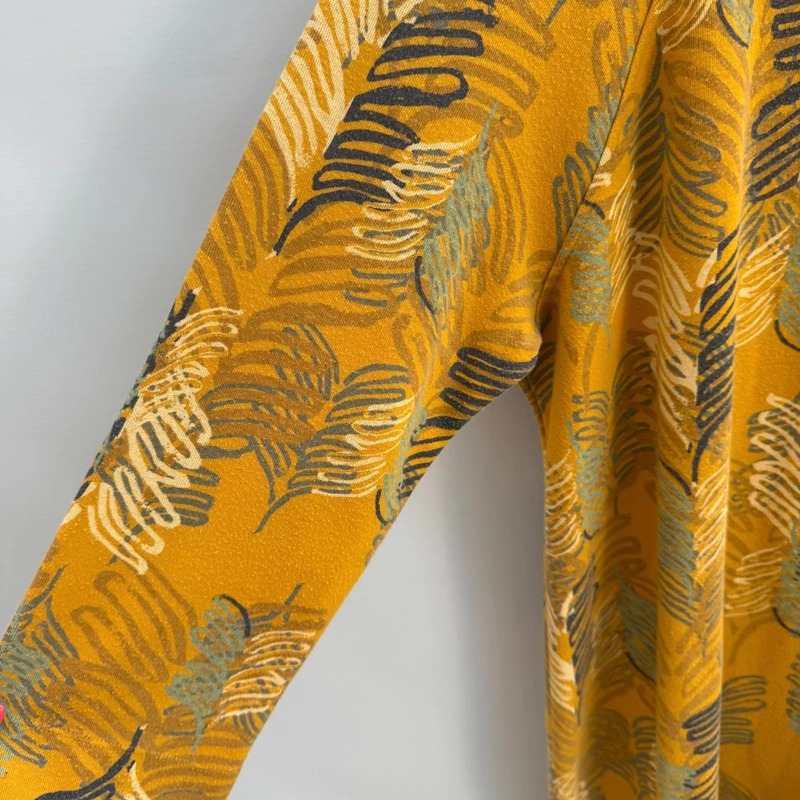 White Stuff Mustard Leaf Print Tunic Dress UK 18 3/4 Sleeve Cotton Blend - Image 4