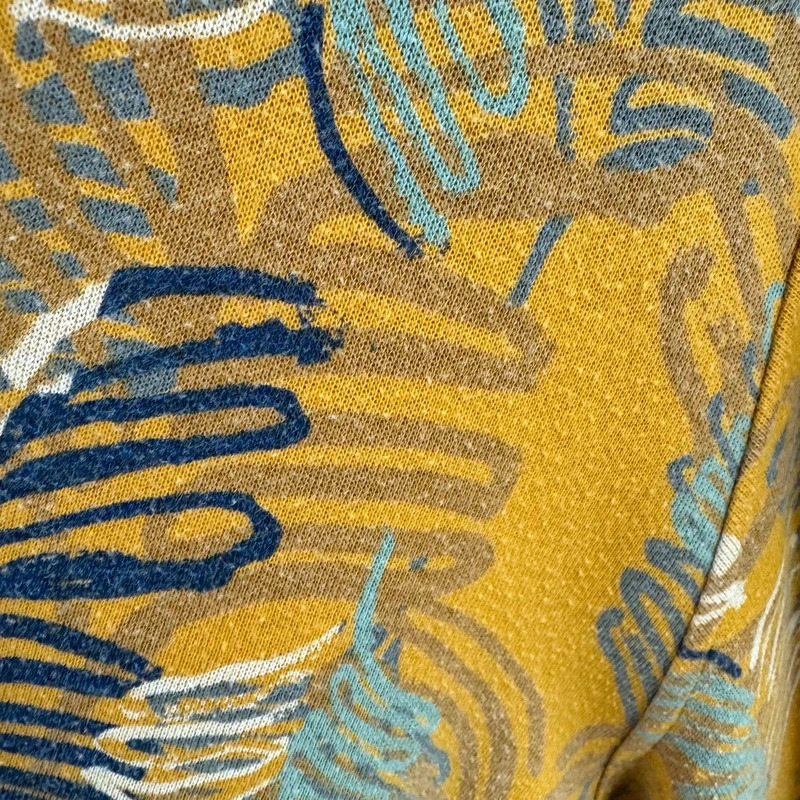 White Stuff Mustard Leaf Print Tunic Dress UK 18 3/4 Sleeve Cotton Blend - Image 5